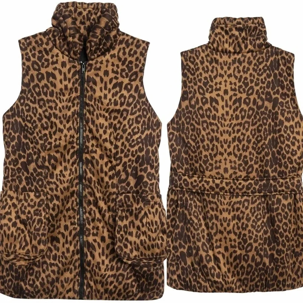 Love Token Leopard Print long warm winter oversized Puffer Vest size small